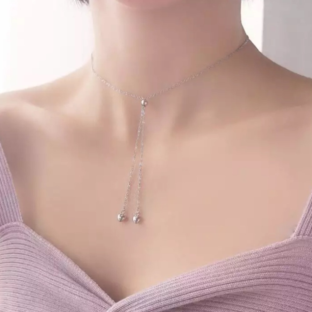 Sterling Silver adjustable heart lariat Necklace